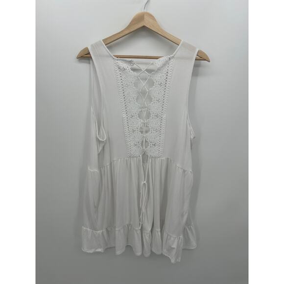 Torrid Womens White Super Soft Babydoll Tank Size 3X Crotchet Summer Boho - Picture 2 of 8